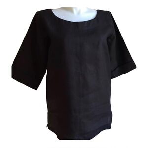Irish Linen Tunic Top Black Round Neck Plus Size 0X or 1X